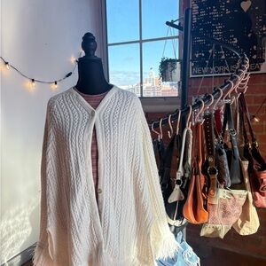White Knit Sweater Poncho